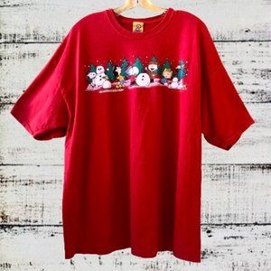 Peanuts Red Christmas Snowmen T-Shirt SIZE 2XL Snoopy Linus Woodstock Lucy + It
